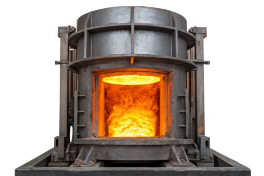 Industrial Furnace with Glowing Fire Inside for Metalwork Production isolated with transparent background