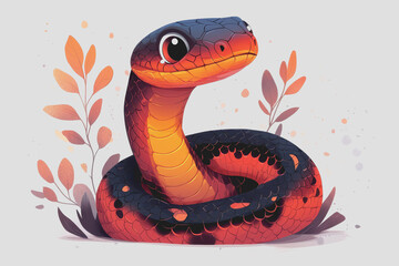 Fototapeta premium A cute snake, comic character Design, flat illustration, vector, clean white background.