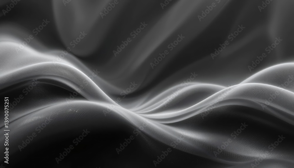 Poster flowing waves of monochrome fabric abstract art background soft textures minimalist design artistic 