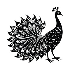 Fototapeta premium Peacock Silhouette Vector Illustration – Black Peacock Icon on White Background in Elegant Style