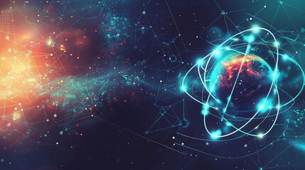 Fototapeta premium A vibrant and intricate network of interconnected nodes and lines, visually representing technology, data exchange, and scientific concepts in an abstract style.