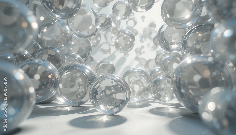 Poster exploring the interaction of transparent spheres abstract environment digital art atmospheric lighti