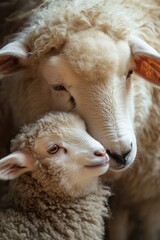 Fototapeta premium Close-up of a mother sheep and her lamb