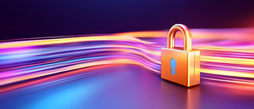 Cybersecurity action digital lock protecting cloud-based database virtual environment data protection concept