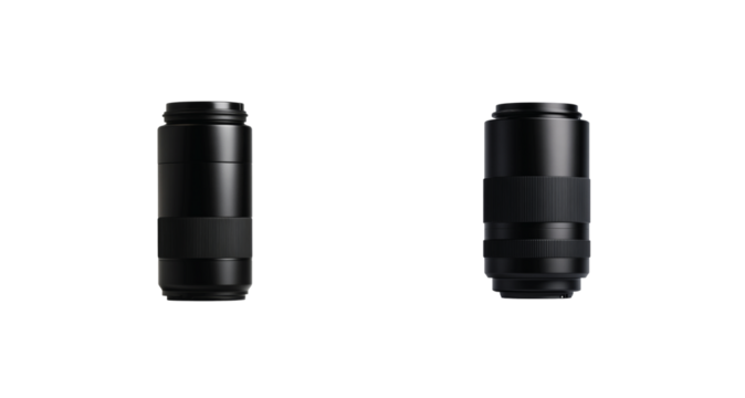 Camera lenses set with different sizes and features for various photography needs