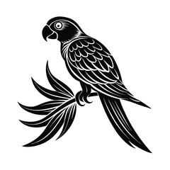 Obraz premium Parrot Silhouette Vector Illustration – Black Parrot Icon on White Background in Minimalist Style