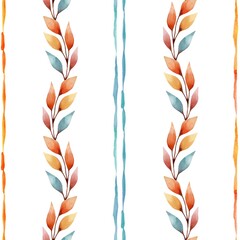 Floral watercolor pattern with colorful leaves on a white background for home decor or textile design
