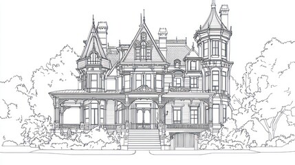 Elegant Victorian House Drawing