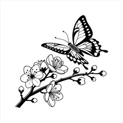 Butterflies and cherry silhouette