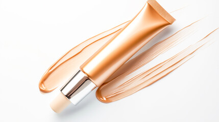 Cosmetic cream tube with product squeezed out, isolated on a clean white background, showcasing the smooth texture and rich consistency