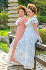 Fototapeta premium The glamour of the past: vintage Austrian outfits, spring and women's secrets.