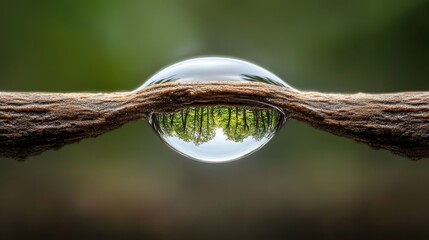 Obraz premium Water droplet reflecting forest trees nature photography close-up view tranquil environment h2o concept