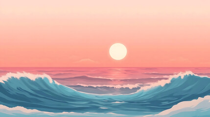 Obraz premium Pink sunset over ocean waves. (1)