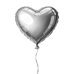 Silver Balloon in heart shape isolated on white background