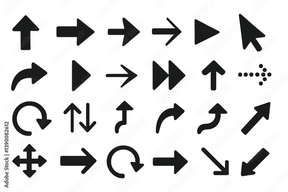 Aufkleber Various line vector icons illustrating directional arrows and movement symbols for graphic design and user interface applications