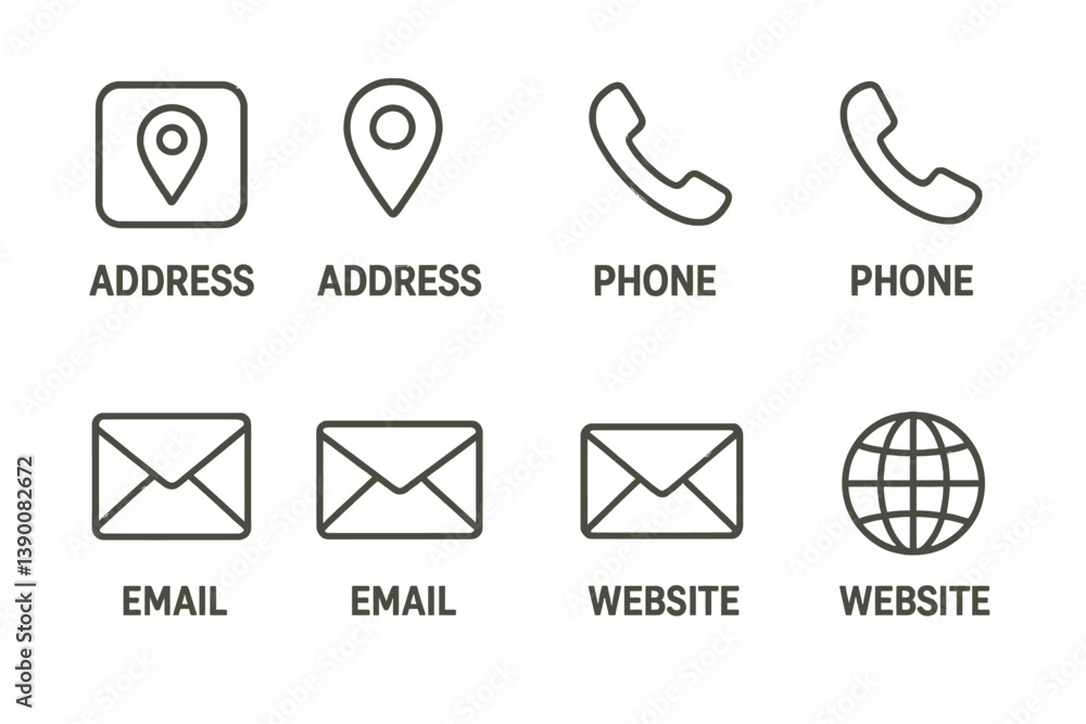 Poster Contact information line vector icons for communication in various formats