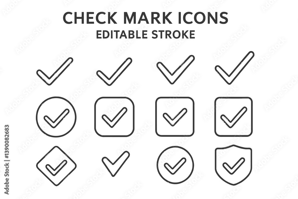 Aufkleber Collection of line vector check mark icons suitable for various design purposes in digital and print media