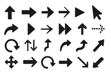 Various line vector icons illustrating directional arrows and movement symbols for graphic design and user interface applications
