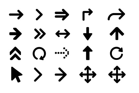 Collection of line vector icons representing various directional arrows and movements for design and navigation purposes