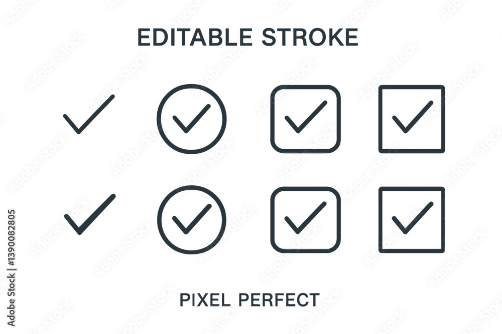 Leinwandbilder vector icon set showcasing editable stroke checkmarks and boxes for design and illustration purposes