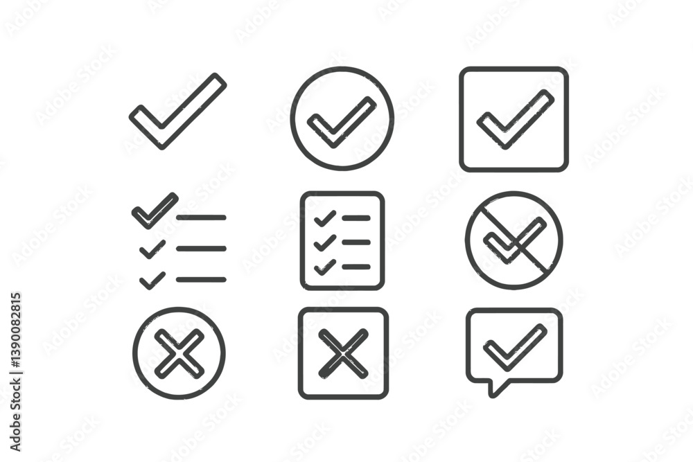 Poster Line vector icons of check marks and crosses suitable for various applications in design and illustration