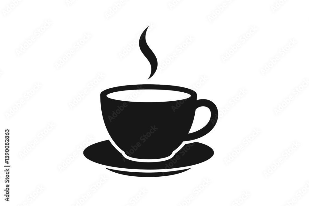 Poster stylish line vector icon of a steaming coffee cup on a saucer representing coffee culture and enjoym