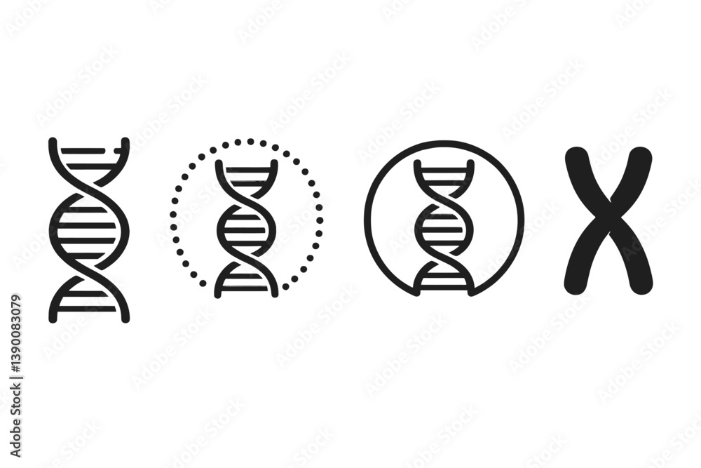 Poster Diverse line vector icons representing DNA structures and chromosome symbols for scientific and educational purposes