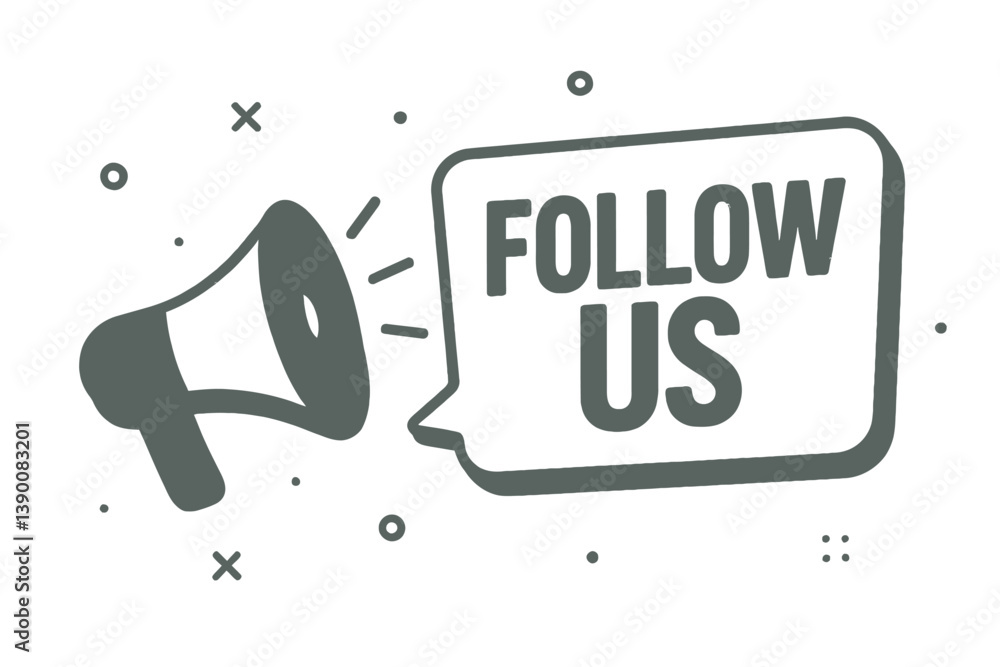Poster vector icon illustrating a megaphone with a speech bubble displaying a call to action to follow, per