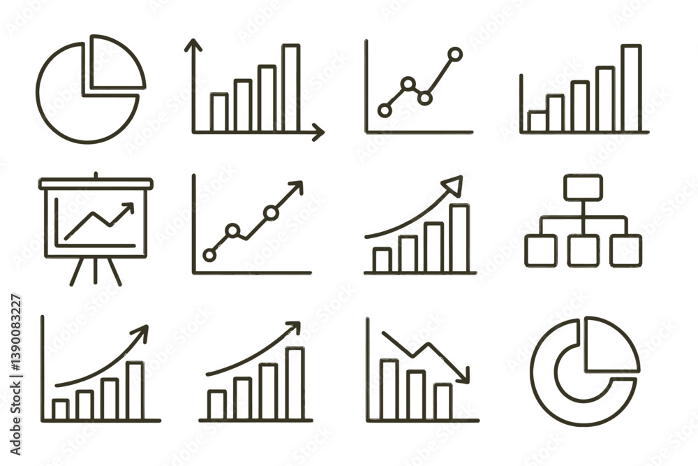 Leinwandbilder Line vector icons representing different types of data visualization in business analysis and presentation tools for effective communication