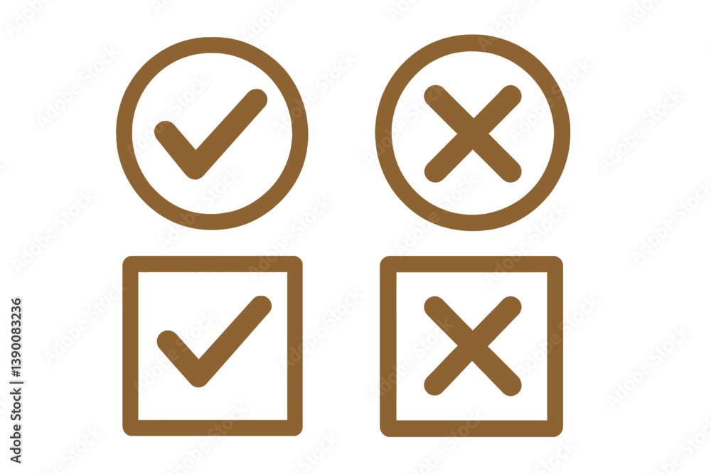 Poster Vector icons displaying check marks and crosses for indicating selection and validation in various applications