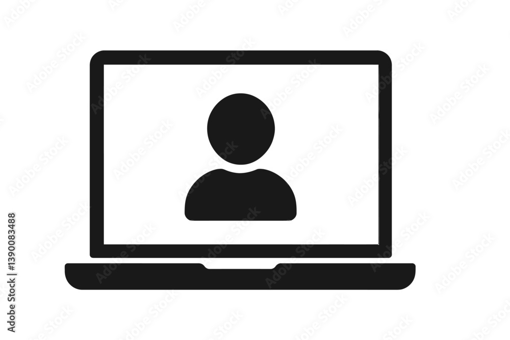 Poster Vector line icon of a laptop displaying a user silhouette for digital communication themes