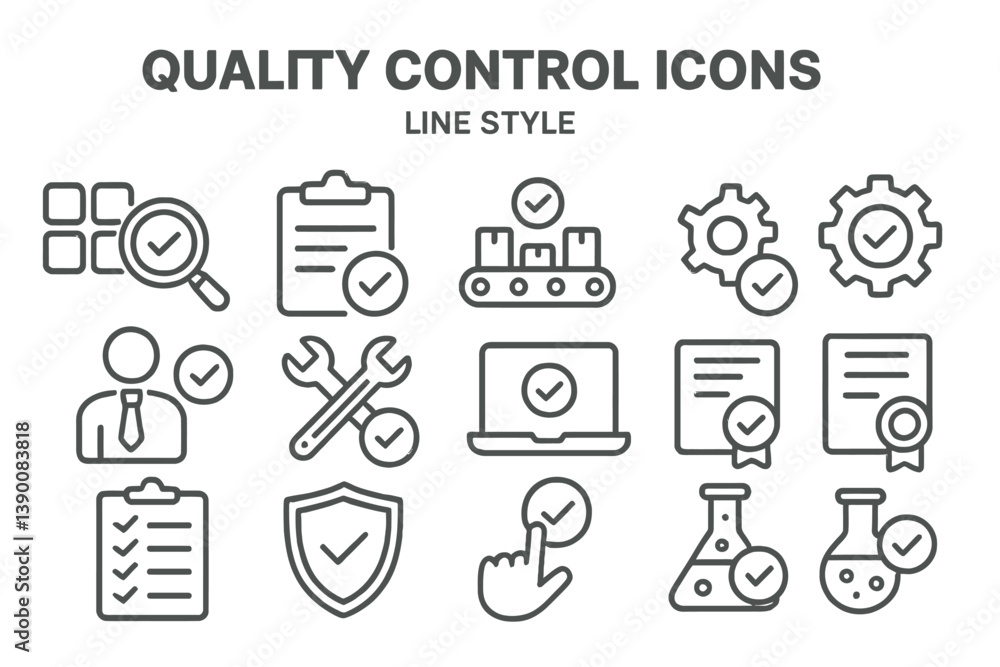 Aufkleber Quality control icons showcasing line vector style for various quality assurance activities and inspections