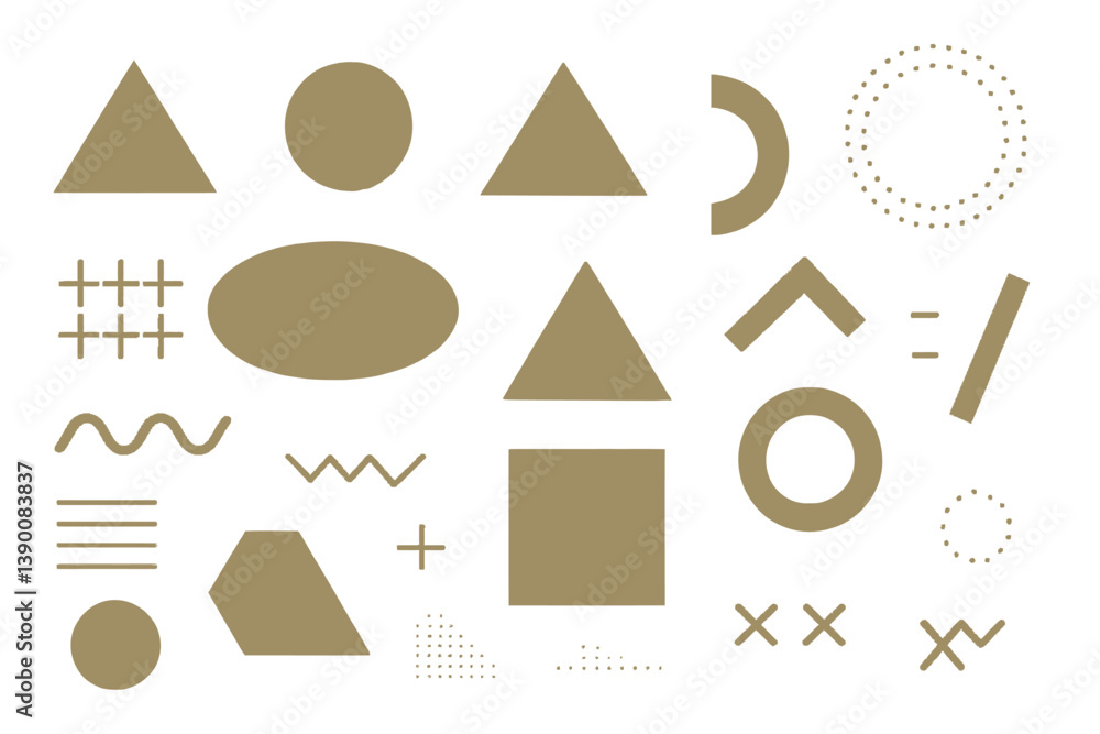 Poster vector icon set featuring geometric shapes and patterns arranged in a creative layout suitable for g