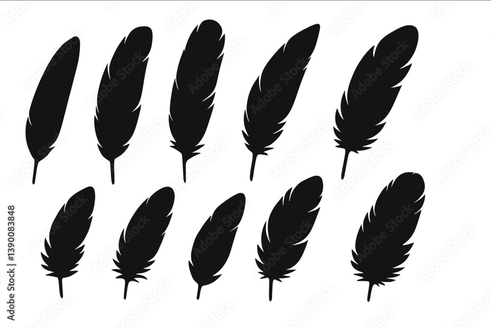Aufkleber Decorative black feather line vector icons for various design applications and creative projects