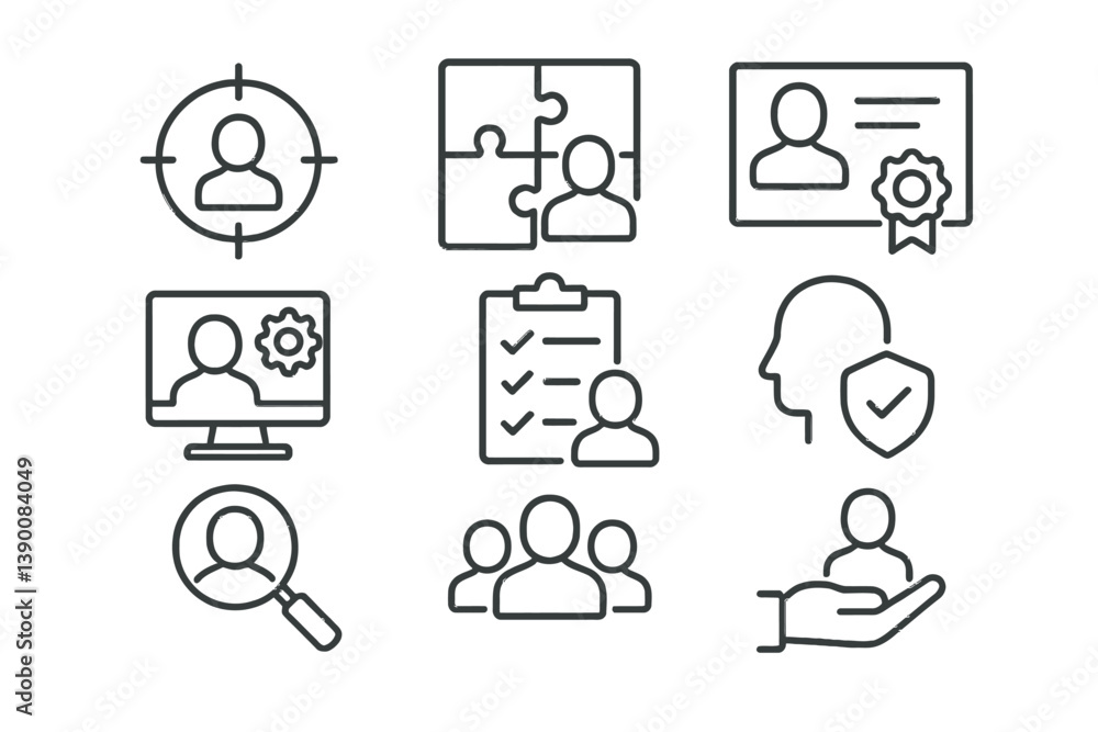 Fototapete collection of line vector icons representing various aspects of user management, security, and data 