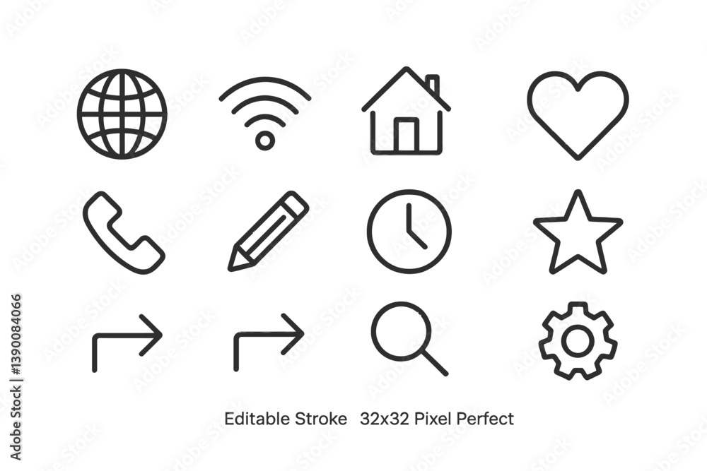 Aufkleber vector icons representing technology, communication, and simple lifestyle elements for modern design