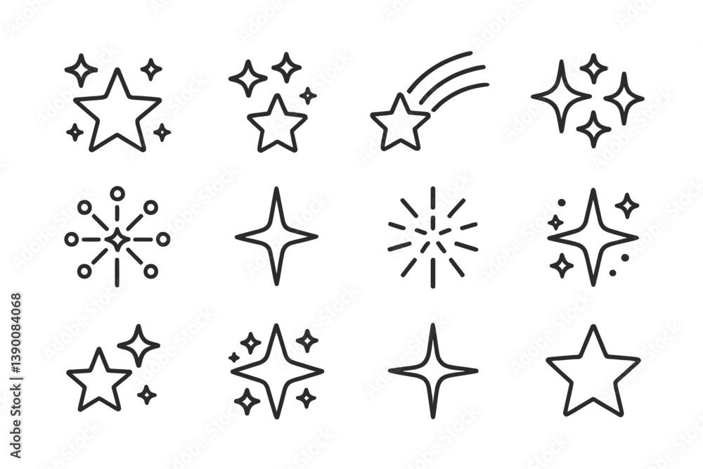 Leinwandbilder Vector line icons depicting stars and sparkles in a minimalist style suitable for various design applications and projects
