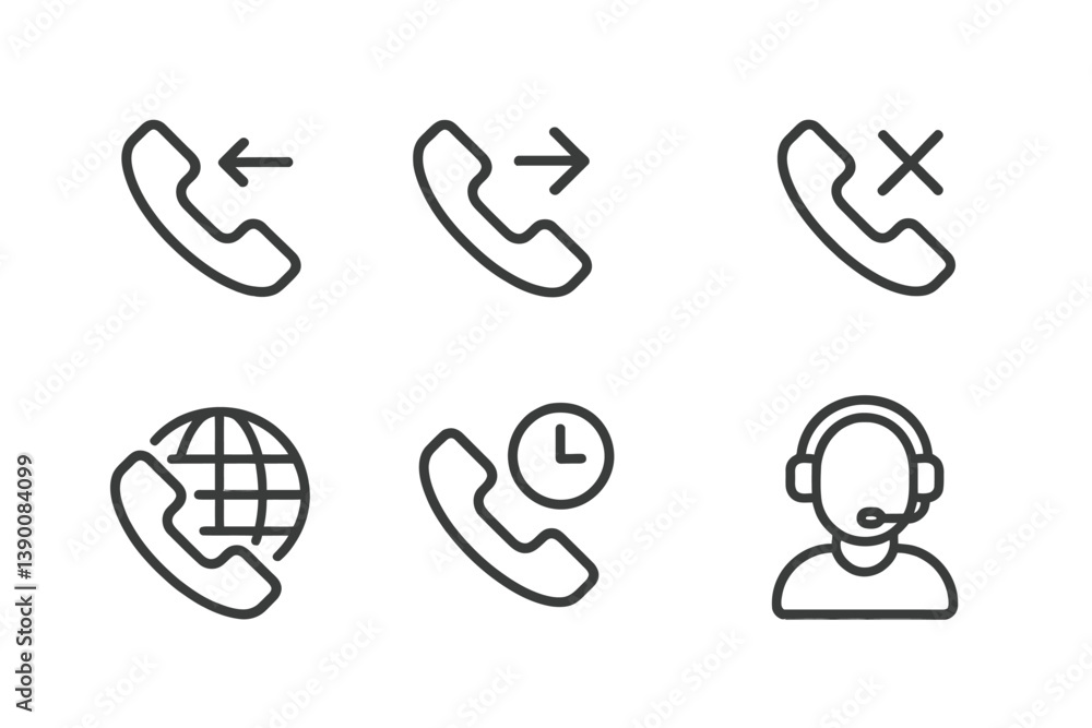 Poster Vector icons illustrating communication concepts including call directions and customer support