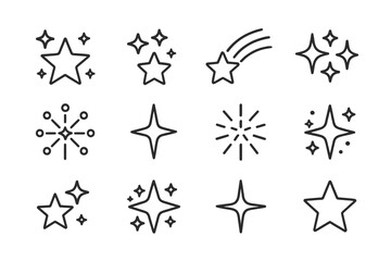 Vector line icons depicting stars and sparkles in a minimalist style suitable for various design applications and projects