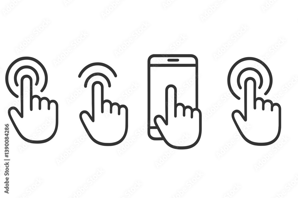 Fototapete Icon set depicting touch gestures for mobile devices, emphasizing tap and swipe actions commonly used in user interfaces