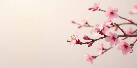 Delicate Pink Blossoms on a Branch Against a Soft Background, Symbolizing Spring's Gentle Arrival and the Promise of New Beginnings