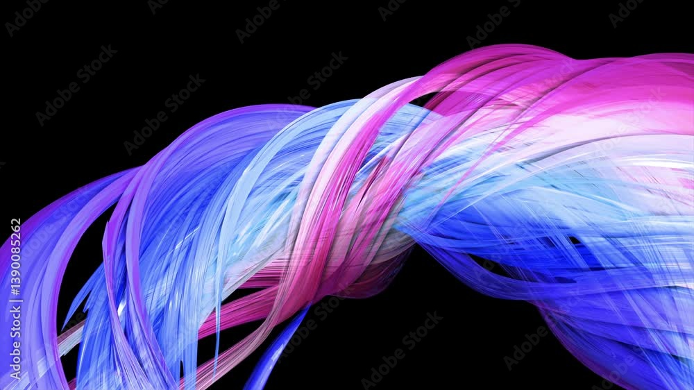 Poster seamless loop background: abstract ribbons dance in 3d space