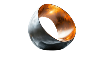 A shiny silver ring with vintage and musical elements isolated on a white background