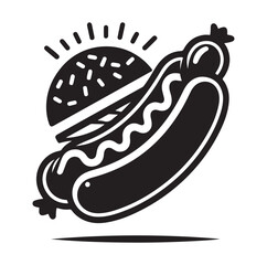 Sausage fast food vector illustration outline, silhouette on white background.