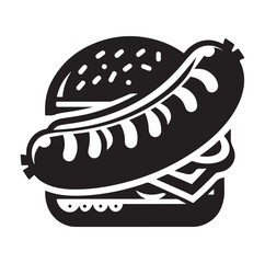 Sausage fast food vector illustration outline, silhouette on white background.