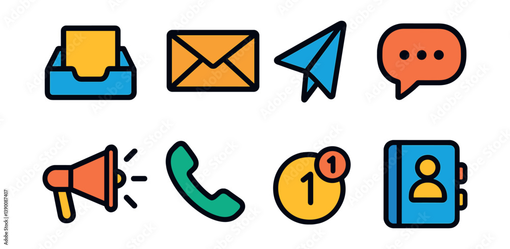 Poster essential communication icons set: 3d style for digital projects
