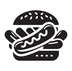 Sausage fast food vector illustration outline, silhouette on white background.