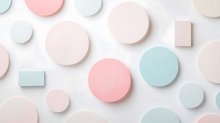 Pastel circles and rectangles on white.