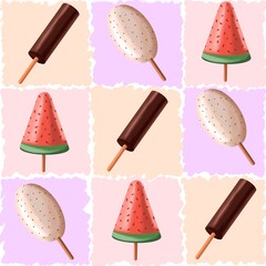 Seamless pattern with ice cream. Summer pattern.