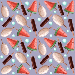 Seamless pattern with ice cream. Summer pattern.